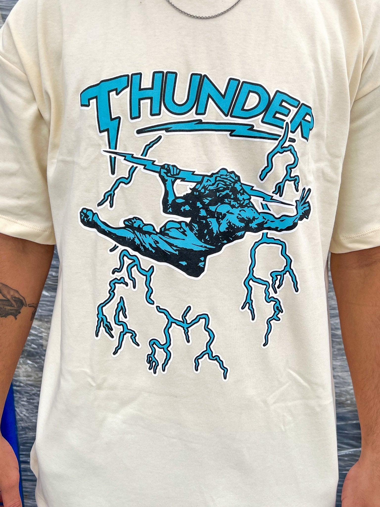 T-Shirt Oversized Thunder God Lightning Blue Tifanny - Drizzle